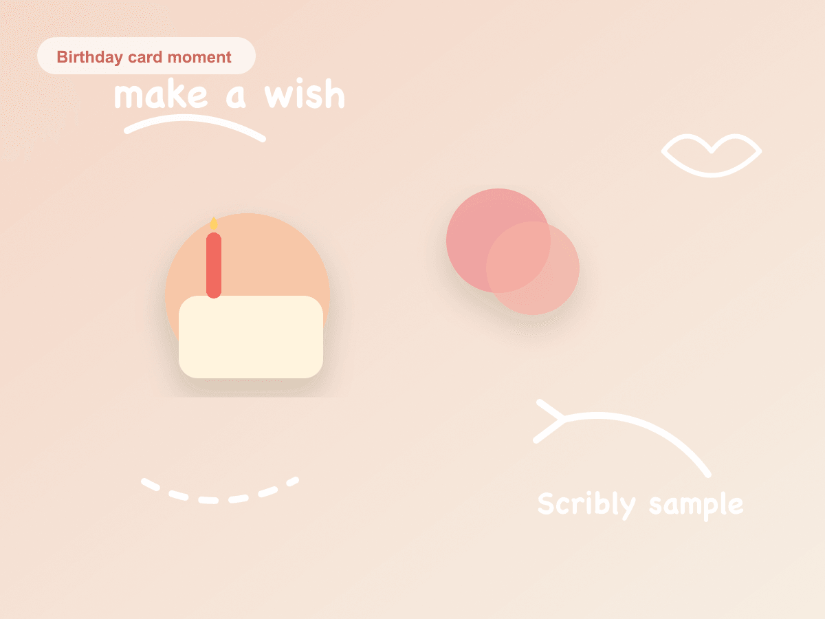 Scribly sample result with handwritten notes and doodles over a birthday cake image