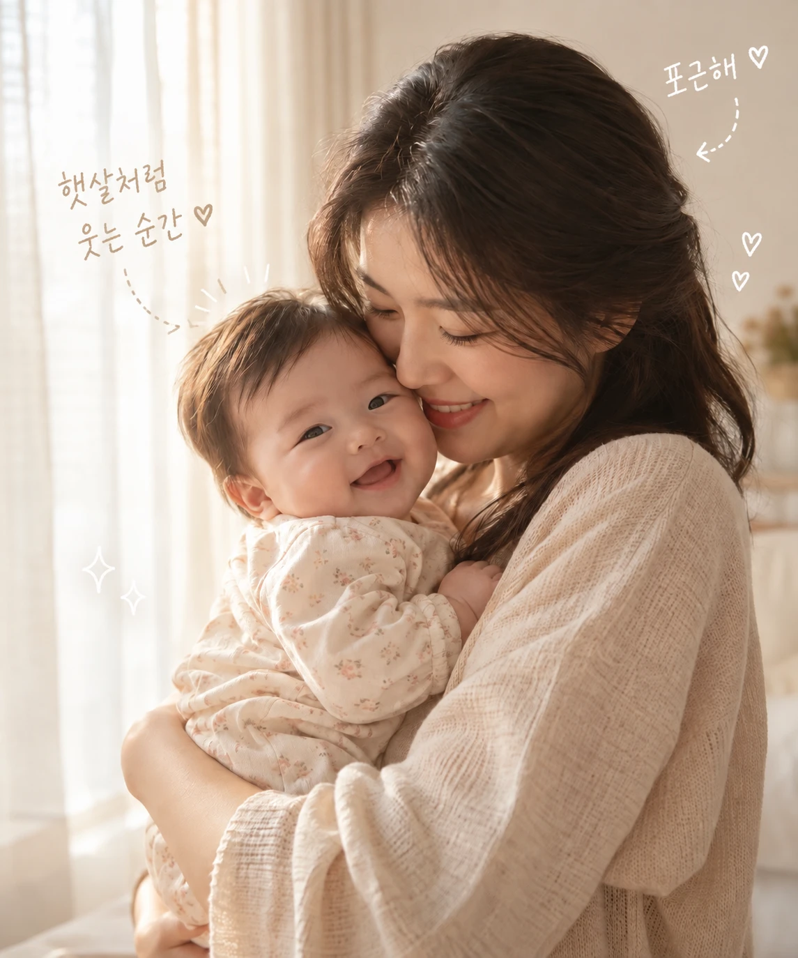 엄마 품에서 마주 웃는 시간 — 손글씨 메모가 더해진 완성본