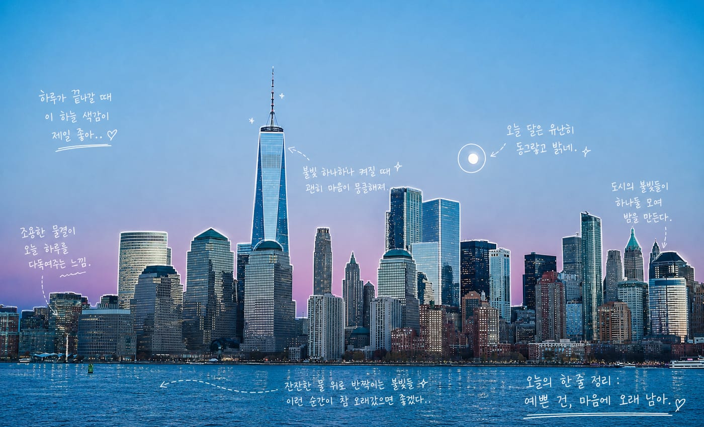 달이 뜬 석양 스카이라인